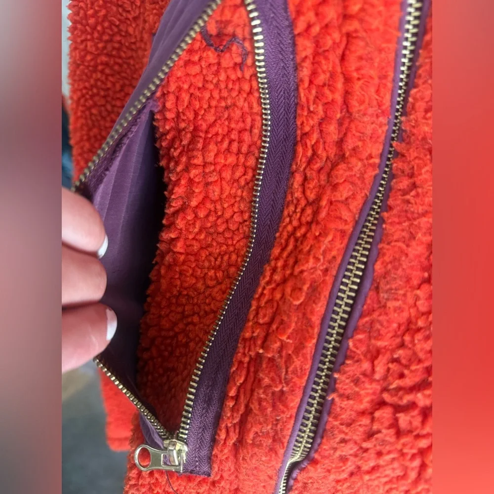Free People Rivington fleece zip up size Small red with black purple vintage - Picture 5 of 16